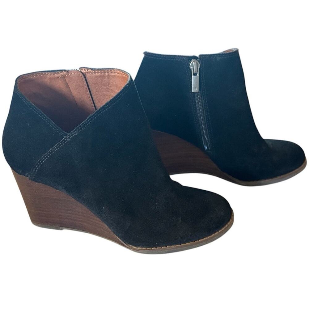 Lucky Brand Yaneli Womens 7M Black Suede Wedge Ankle Booties